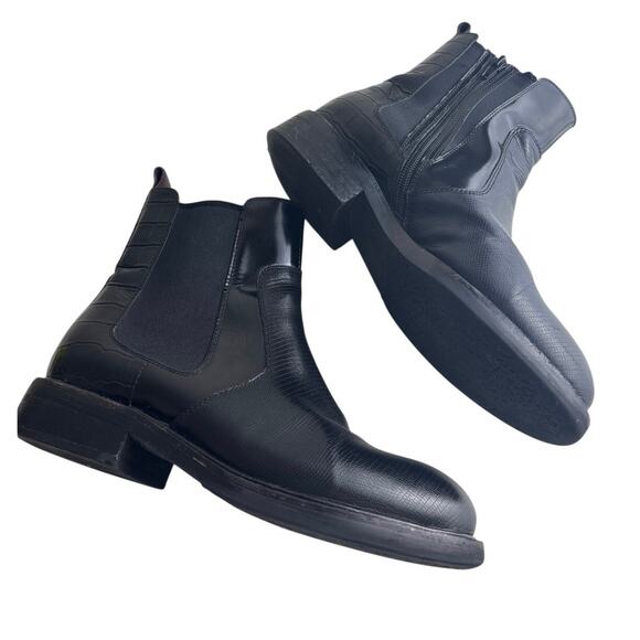 Jeffrey Campbell Edmond Black Lizard Chelsea Boot with Burgundy Accent Size 7.5 - Picture 7 of 13